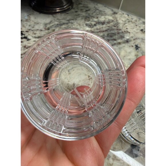 2 Ralph Lauren Glen Plaid Lead Crystal Signed Highball SHOT Glasses 4” bar ware - Picture 6 of 9